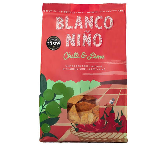 Chilli & Lime Tortilla Chips von Bianco Niño kaufen | glutenfrei & vegan | handgefertigt in Irland | ohne künstliche Aromen, Farb- und Konservierungsstoffe | EU-weiter Versand