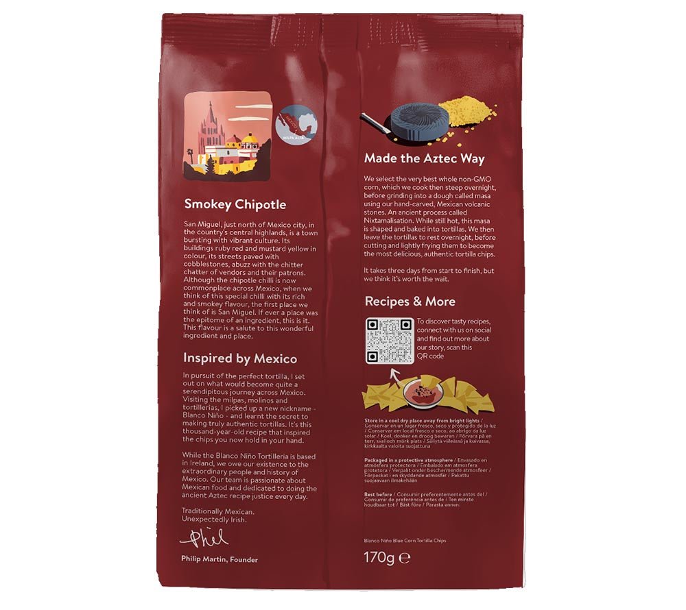 Smoky Chipotle Tortilla Chips von Bianco Niño kaufen | ideale Knusprigkeit | frei von künstlichen Aromen, Farb- und Konservierungsstoffen | glutenfrei & vegan | EU-weiter Versand