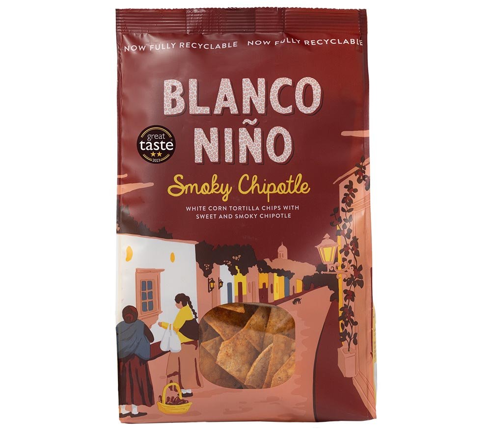 Smoky Chipotle Tortilla Chips von Bianco Niño kaufen | ideale Knusprigkeit | frei von künstlichen Aromen, Farb- und Konservierungsstoffen | glutenfrei & vegan | EU-weiter Versand