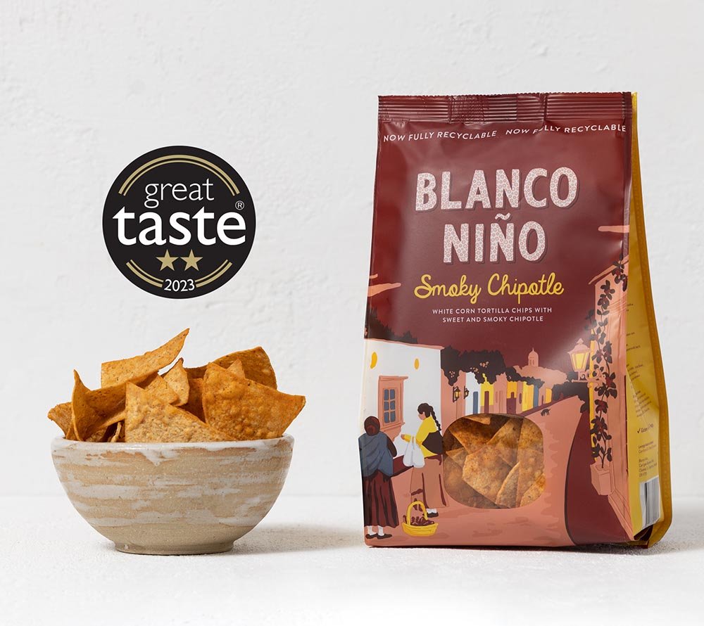 Smoky Chipotle Tortilla Chips von Bianco Niño kaufen | ideale Knusprigkeit | frei von künstlichen Aromen, Farb- und Konservierungsstoffen | glutenfrei & vegan | EU-weiter Versand