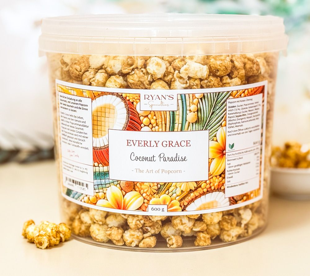 Popcorn Coconut Paradise von Everly Grace kaufen | tropisch-exotisches Popcorn der Extra-Klasse | Holen Sie sich das Urlaubsgefühl nach Hause