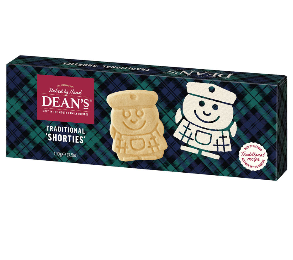 Traditional Shorties von Dean's kaufen | klassisch-buttrige Shortbread-Kekse als lustige Maskottchen | Perfekt für den Genuss zwischendurch