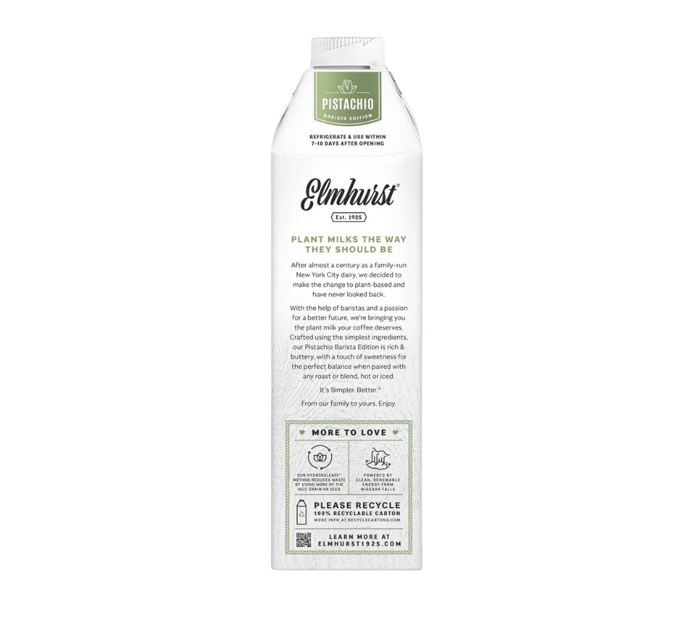 Barista Pistachio von Elmhurst kaufen | pflanzliche Baristamilch | Vegan & Laktosefrei | 3g Protein pro Portion | Europaweiter Versand | Jetzt bestellen!