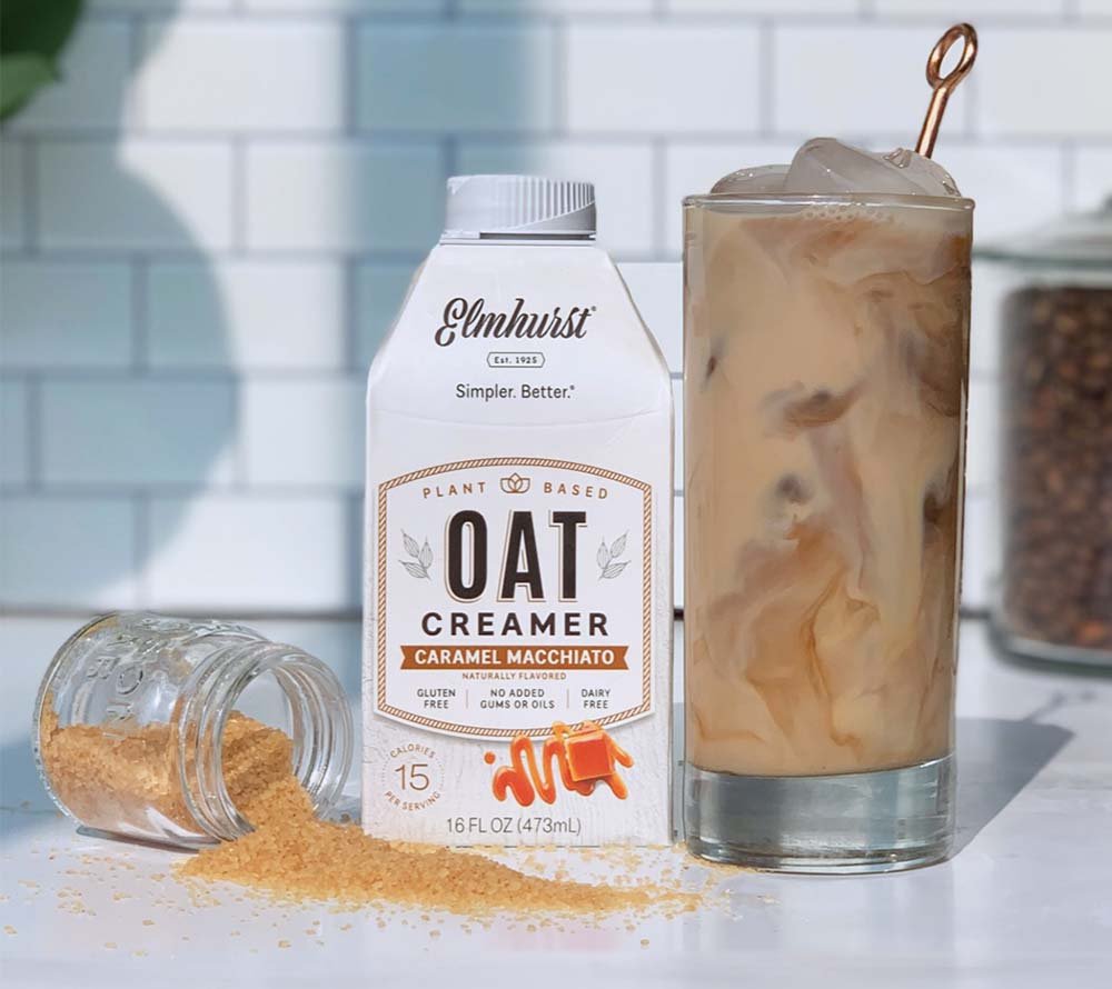 Caramel Macchiato Oat Creamer von Elmhurst | 100% pflanzlicher Kaffee Creamer | Direkt aus den USA | Karamell-Geschmack