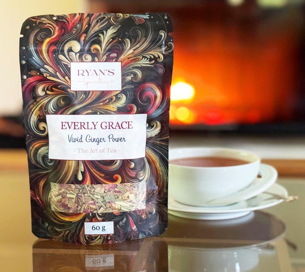 Vivid Ginger Power Tea von Everly Grace | Energievolle Tee-Komposition | intensive, würzige, erfrischende Aromen | hochwertige Bio-Zutaten
