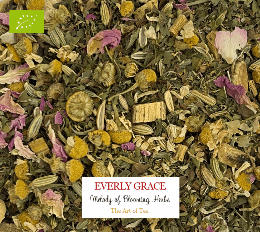 Melody of Blooming Herbs Tee von Everly Grace kaufen | Harmonie in jeder Tasse | Kräuterteemischung | 100% Bio | Fenchel, Krauseminze, Kamillenblüten, Süßholz