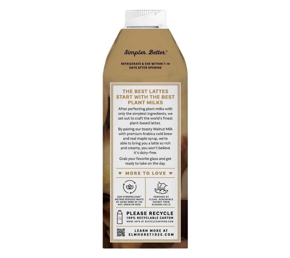 Maple Walnut Latte von Elmhurst | Walnussmilch mit Ahornsirup und Cold Brew | Fein abgestimmten, nussig-süßen Note | heiß aufgeschäumt oder erfrischend kalt