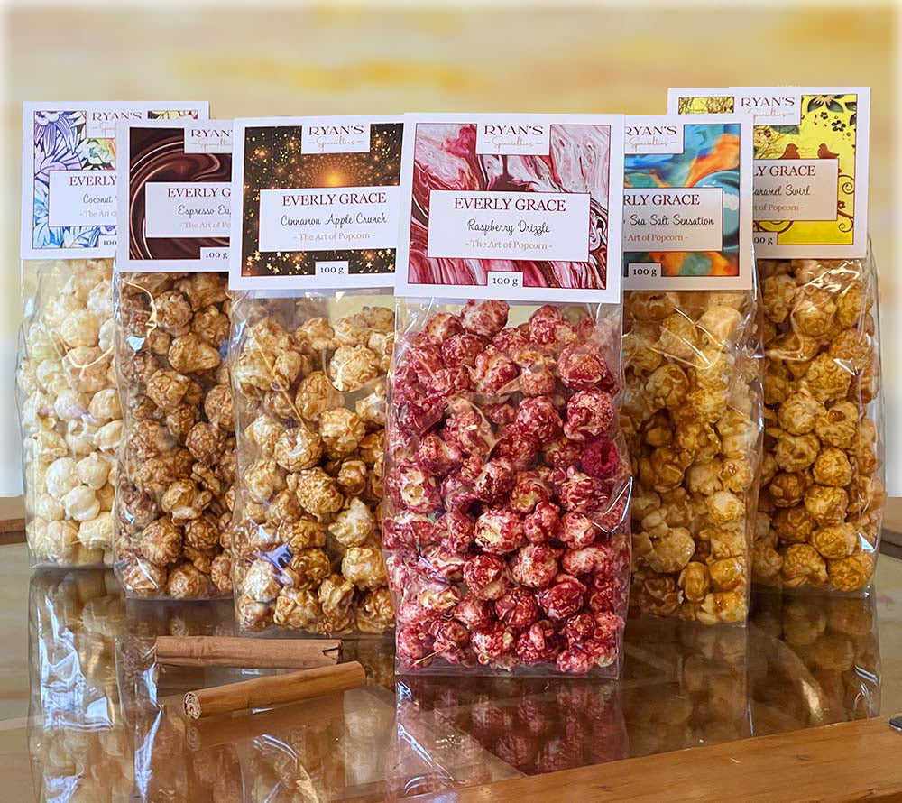 Everly Grace Gourmet-Popcorn kaufen | Handgefertigt in Augsburg | 6 exquisite Sorten | Natürliche Zutaten | Ideal zum Verschenken