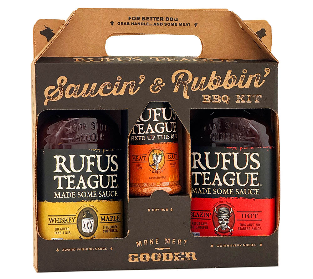 Rufus Teague Saucin & Rubbin kaufen | Geschenkbox mit Whiskey Maple BBQ Sauce, Blazin' Hot BBQ Sauce und Meat Rub | Ideal als Geschenk