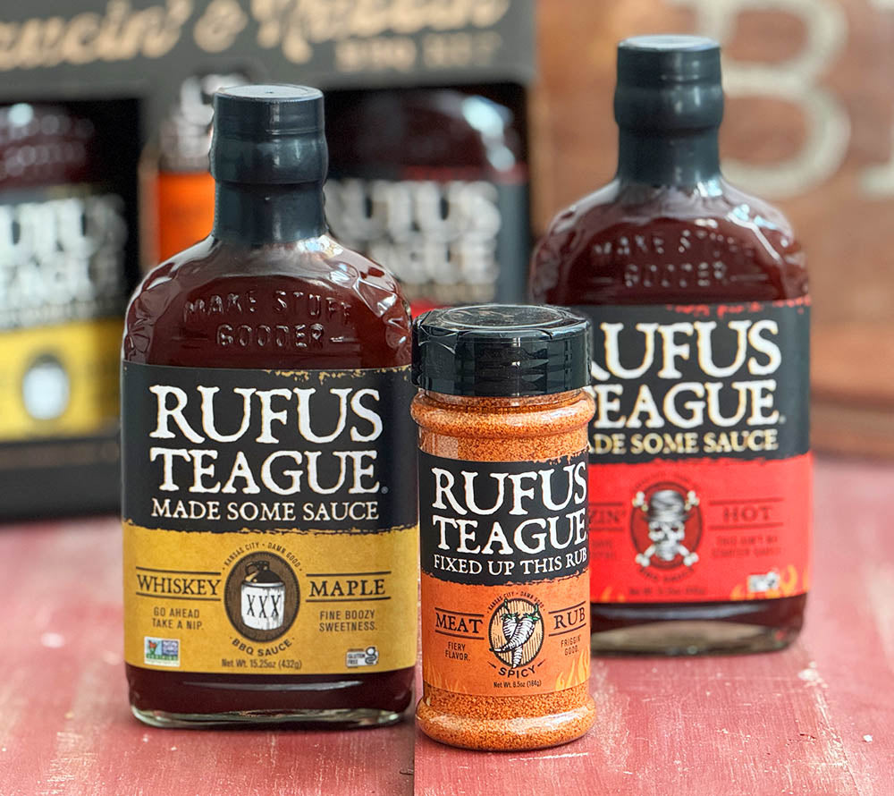 Rufus Teague Saucin & Rubbin kaufen | Geschenkbox mit Whiskey Maple BBQ Sauce, Blazin' Hot BBQ Sauce und Meat Rub | Ideal als Geschenk