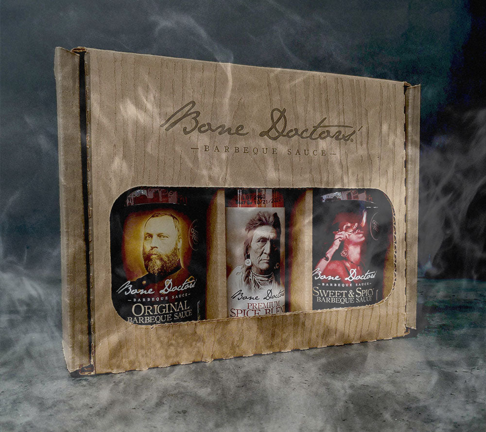 Bone Doctors Saucen-Gewürz-Geschenkset kaufen | Sweet & Spicy Barbecue Sauce, Original Barbecue Sauce und Premium Spice | Ideal als Geschenk
