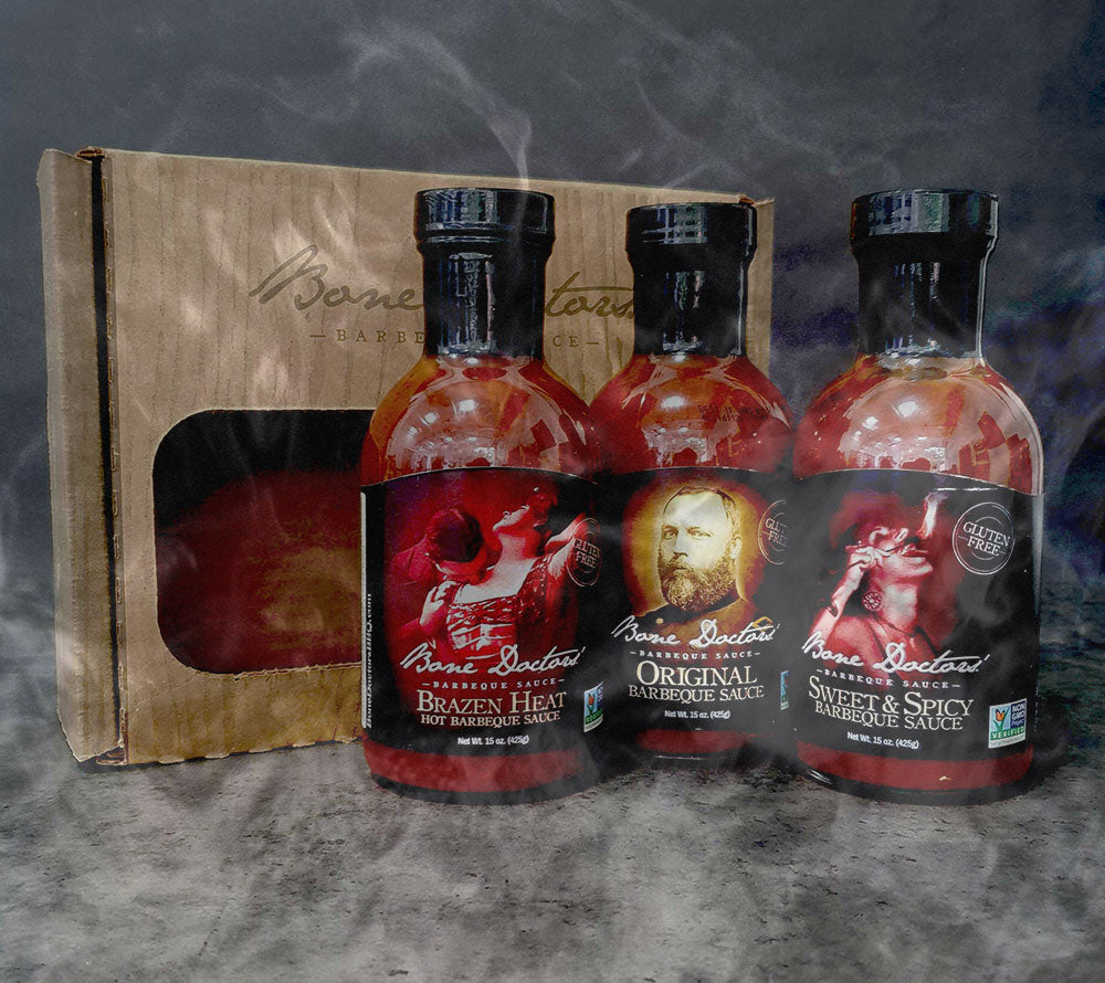 Bone Doctors Saucen-Geschenkset (3 Saucen) kaufen | Sweet & Spicy Barbecue, Original Barbecue, Brazen Heat Barbecue | Ideal als Geschenk
