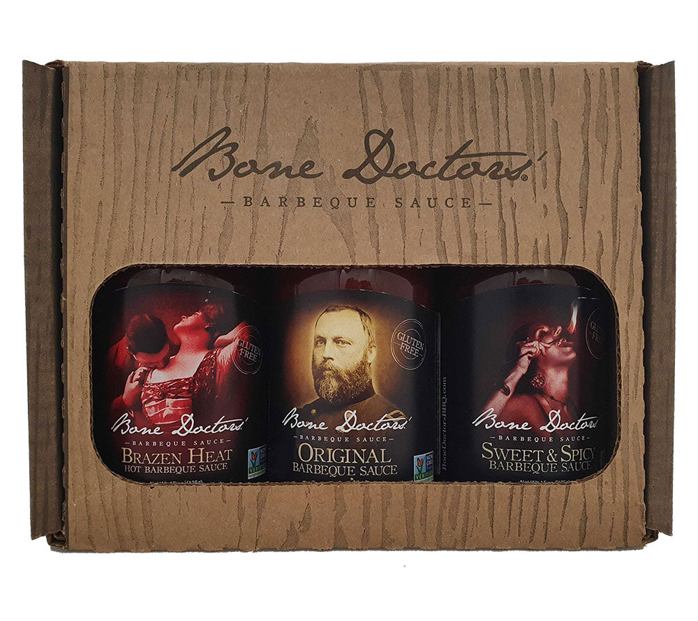 Bone Doctors Saucen-Geschenkset (3 Saucen) kaufen | Sweet & Spicy Barbecue, Original Barbecue, Brazen Heat Barbecue | Ideal als Geschenk