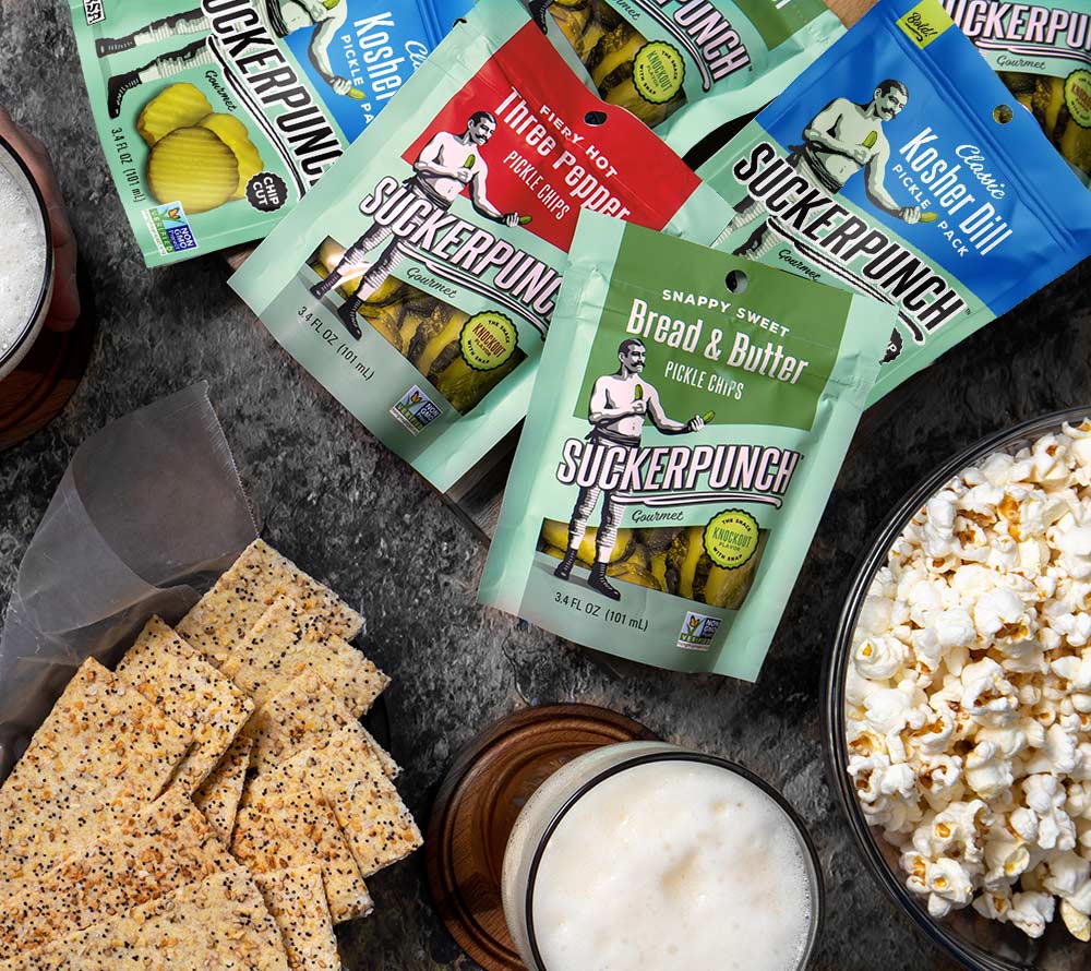 Pickles - Bread & Butter Chips Snack Pack von SuckerPunch kaufen | Gurken Chips in wiederverschließbarem Beutel | Ideal für Burger, zum Snacken