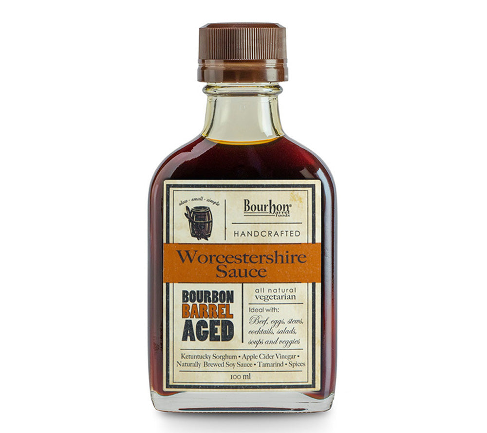 Worcestershire Sauce von Bourbon Barrel Foods kaufen | einzigartiger Geschmack, Reifung in Bourbon-Fässern | perfekt zum BBQ, Dressings, Dips