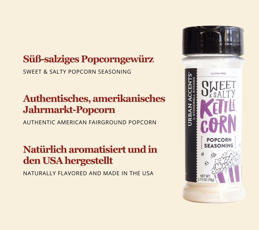 Popcorngewürz Sweet & Salty Kettle Corn von Urban Accents kaufen | Mix aus süß und salzig | Perfekt für Popcorn, Chips, Maiskolben