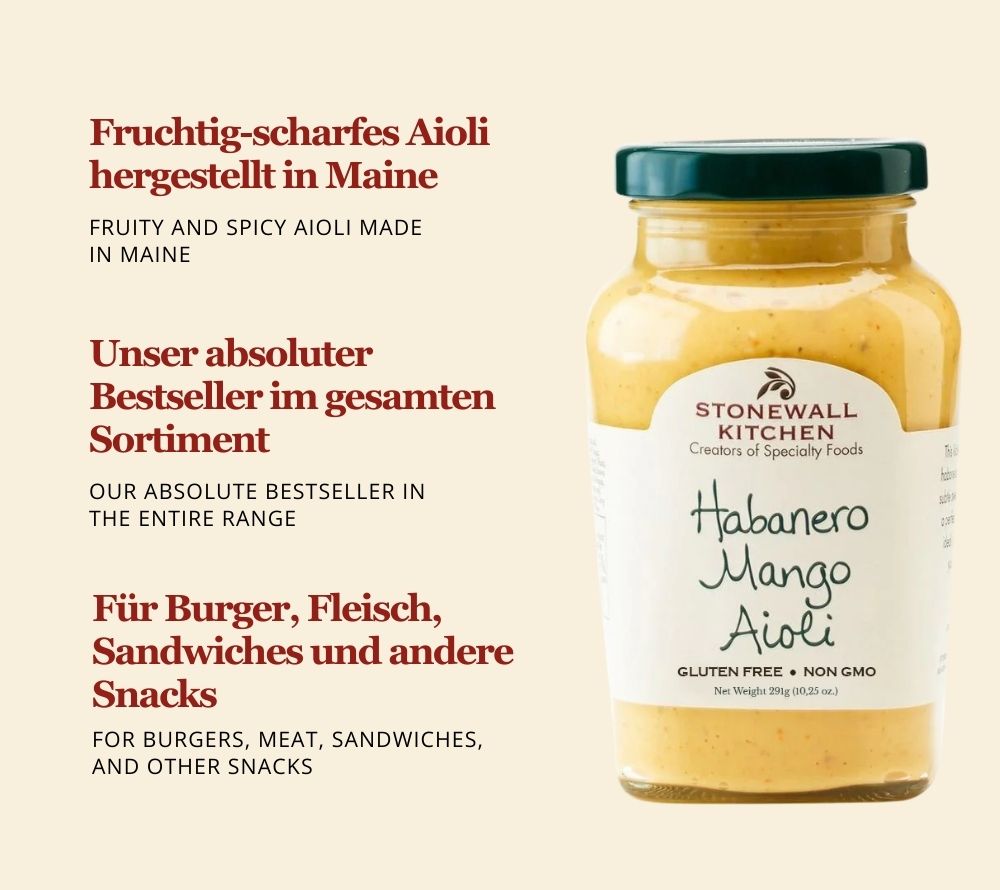 Habanero Mango Aioli von Stonewall Kitchen kaufen | Bestseller Aioli-Mayonnaise | Perfekt für BBQ, als Sandwich-Aufstrich oder Dip