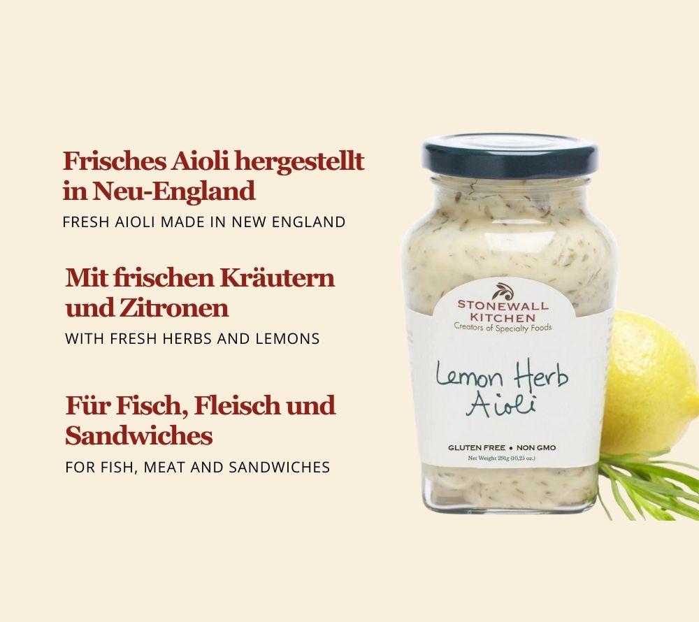 Lemon Herb Aioli von Stonewall Kitchen kaufen | frischer Geschmack aus Kräuter, Zitrone und Knoblauch | Ideal zu Fisch und Sandwiches 