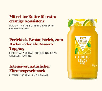 Traditionelle englische Zitronencreme | cremig, fruchtig, handgemacht | Klassiker der britischen Feinkost |zart-cremige Konsistenz | Jetzt bestellen und genießen!