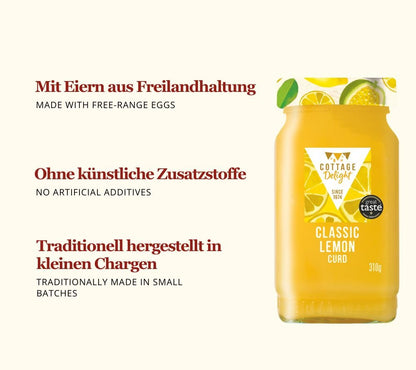 Traditionelle englische Zitronencreme | fruchtig, cremig, handgemacht | sonnengereifte Zitronen mit zart-cremiger Textur | Europaweiter Versand | Jetzt probieren!