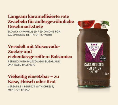 Rote Zwiebeln, Muscovado-Zucker & Eichen-Balsamico | Perfekt zu Steak-Baguette oder herzhaften Tartes | Als aromatische Komponente in dunklen Saucen | Jetzt kaufen!
