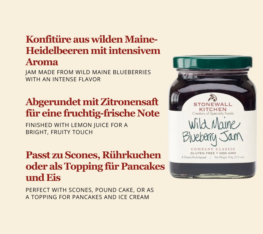 Wild Maine Blueberry Holiday Jam von Stonewall Kitchen kaufen | klassisches Blaubeer-Jam in Geschenkkarton | Perfekt fürs Frühstück, zu Pancakes | EU-weiter Versand