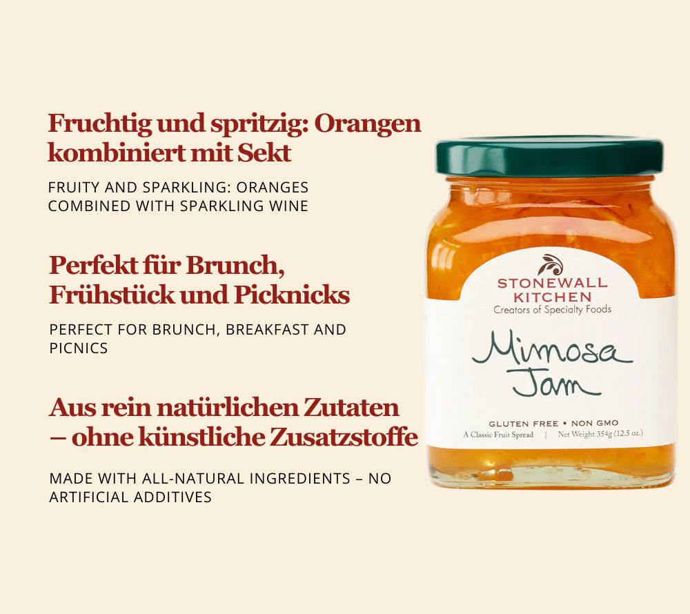 Mimosa Jam von Stonewall Kitchen kaufen | frisches Orangen- und Champagneraroma | Top Brunch-Begleiter und für Picknicks