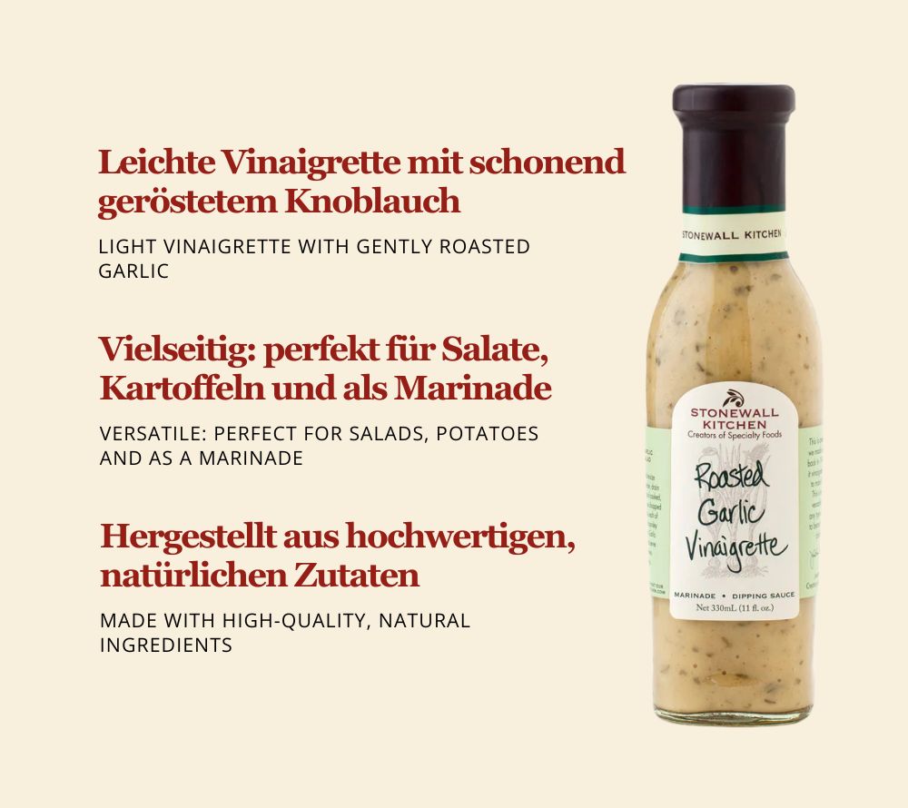 Roasted Garlic Vinaigrette Dressing von Stonewall Kitchen kaufen | mit schonend geröstetem Knoblauch | Perfekt zu Salaten, Kartoffeln