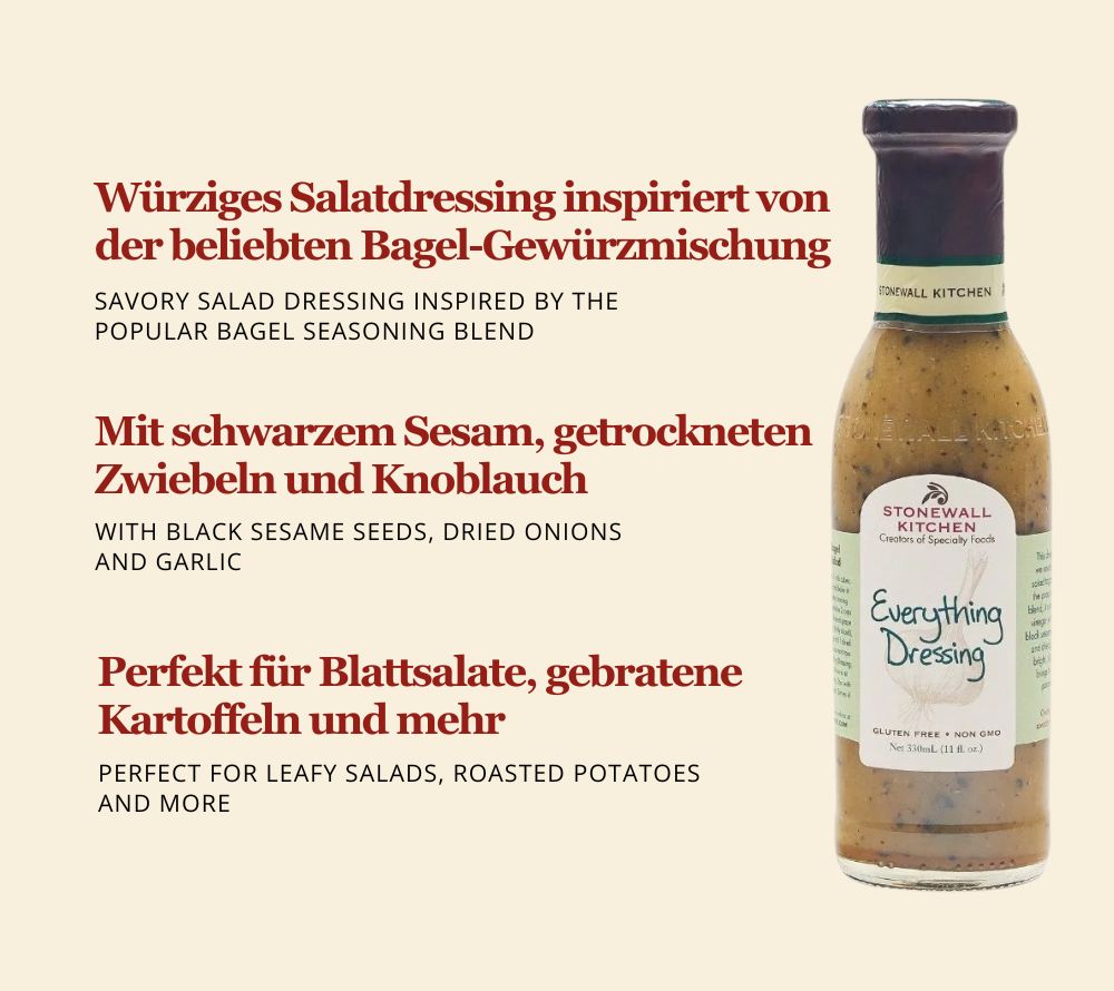 Everything Dressing von Stonewall Kitchen kaufen | Kombination aus Öl, Apfelessig und Sesamsamen | Perfekt für jeden Salat und Kartoffeln