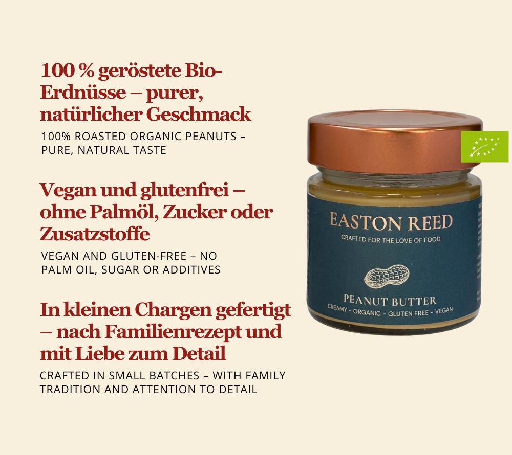 Easton Reed Peanut Butter online bei Ryan's Specialties kaufen – cremiger Genuss, 100 % Erdnüsse, perfekt für Brot, Porridge & Gourmet-Rezepte.