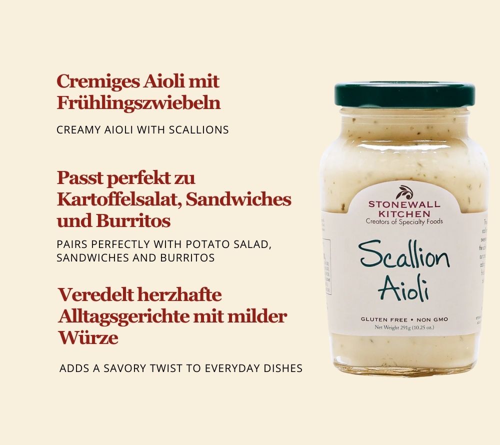 Scallion Aioli von Stonewall Kitchen kaufen | mit Frühlingszwiebeln und getrocknetem Knoblauch | Perfekt für Burger, Kartoffeln und Tacos 