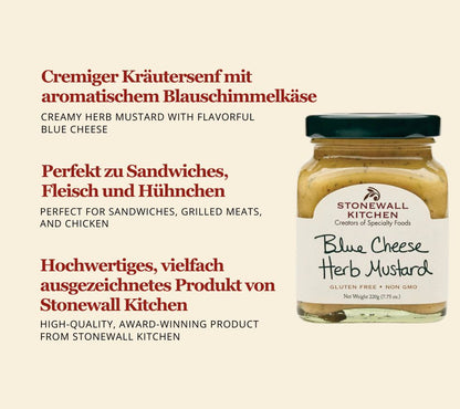Blue Cheese Herb Mustard von Stonewall Kitchen kaufen | kraftvoller Kräutersenf mit Blauschimmelkäse | Ideal für Sandwiches und als Dip