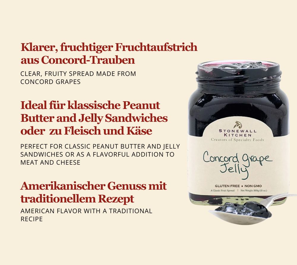 Concord Grape Jelly von Stonewall Kitchen kaufen | fruchtig-süß aus Weintrauben | Ideal für Peanutbutter & Jelly Sandwich, zu Hackfleischbällchen