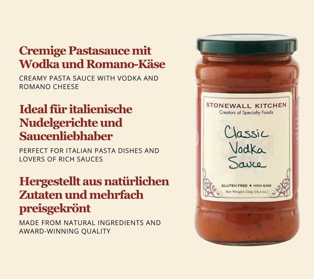 Classic Vodka Sauce von Stonewall Kitchen kaufen | Pastasauce aus Tomaten mit Wodka und Romano-Käse | Die neue Lieblingssoße