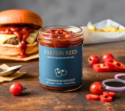 Rauchig, fruchtig, mild gewürzt: Barbecue Ketchup von Easton Reed bringt Sommer, Grillmomente und Geschmack direkt auf den Teller – perfekt für Burger, Fleisch & Gemüse.