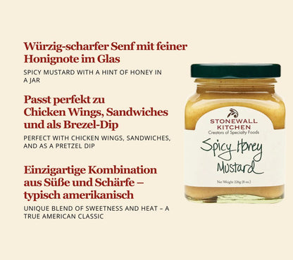 Spicy Honey Mustard von Stonewall Kitchen kaufen | süß-scharfer Senf mit Honig | Ideal zu Chicken Wings, Pommes und als Brezel-Dip
