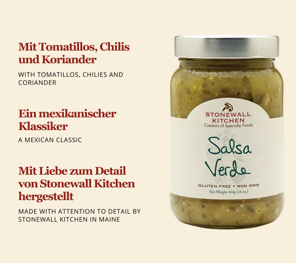 Salsa Verde von Stonewall Kitchen kaufen | mexikanischer Klassiker mit Tomatillos, Chilis, Koriander | Ideal als Beilage, zu Salat und Käse 