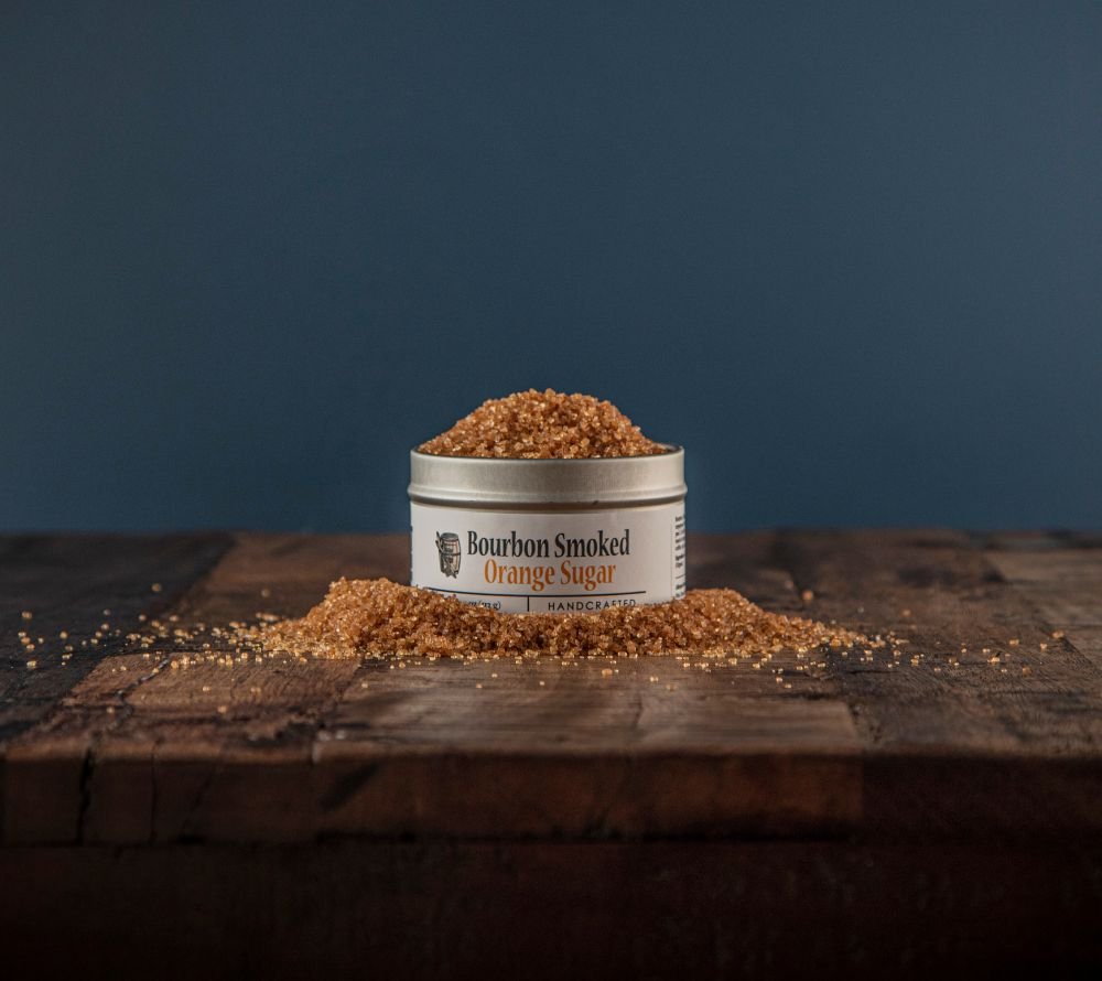 Bourbon Smoked Orange Sugar online kaufen bei Ryan’s Specialties – geräucherter Zucker mit Orangenaroma für Desserts, Kaffee & kreative Drinks.