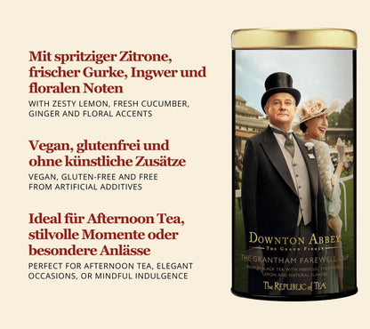 Downton Abbey The Grantham Farewell Cup Black Tea – eleganter Schwarztee mit Zitrus & Ingwer. Jetzt bei Ryan’s Specialties online bestellen.
