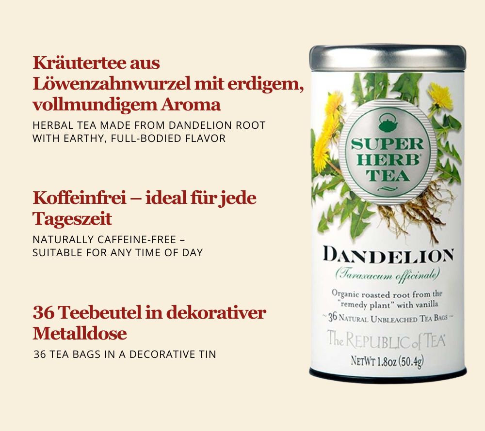 Dandelion Herb Tea von The Republic of Tea – Kräutertee aus Löwenzahnwurzel in Metalldose mit Teebeuteln
