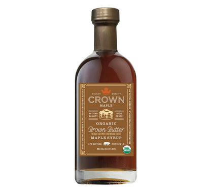 Crown Maple Brown Butter Sirup: Bio-Ahornsirup mit Noten von Karamell, Butterscotch & Pekannüssen. Vielseitig, edel und natürlich.