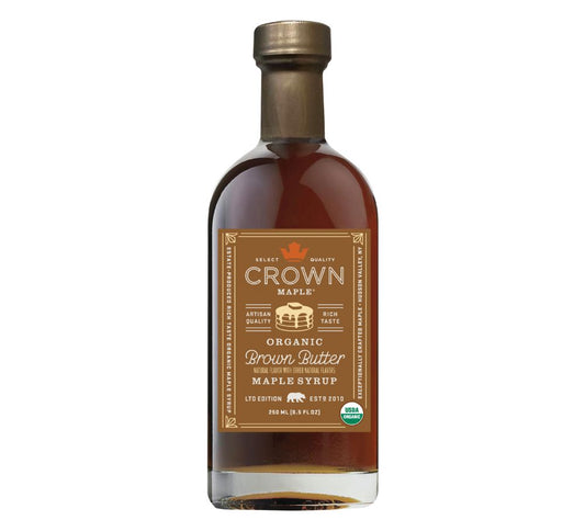 Crown Maple Brown Butter Sirup: Bio-Ahornsirup mit Noten von Karamell, Butterscotch & Pekannüssen. Vielseitig, edel und natürlich.