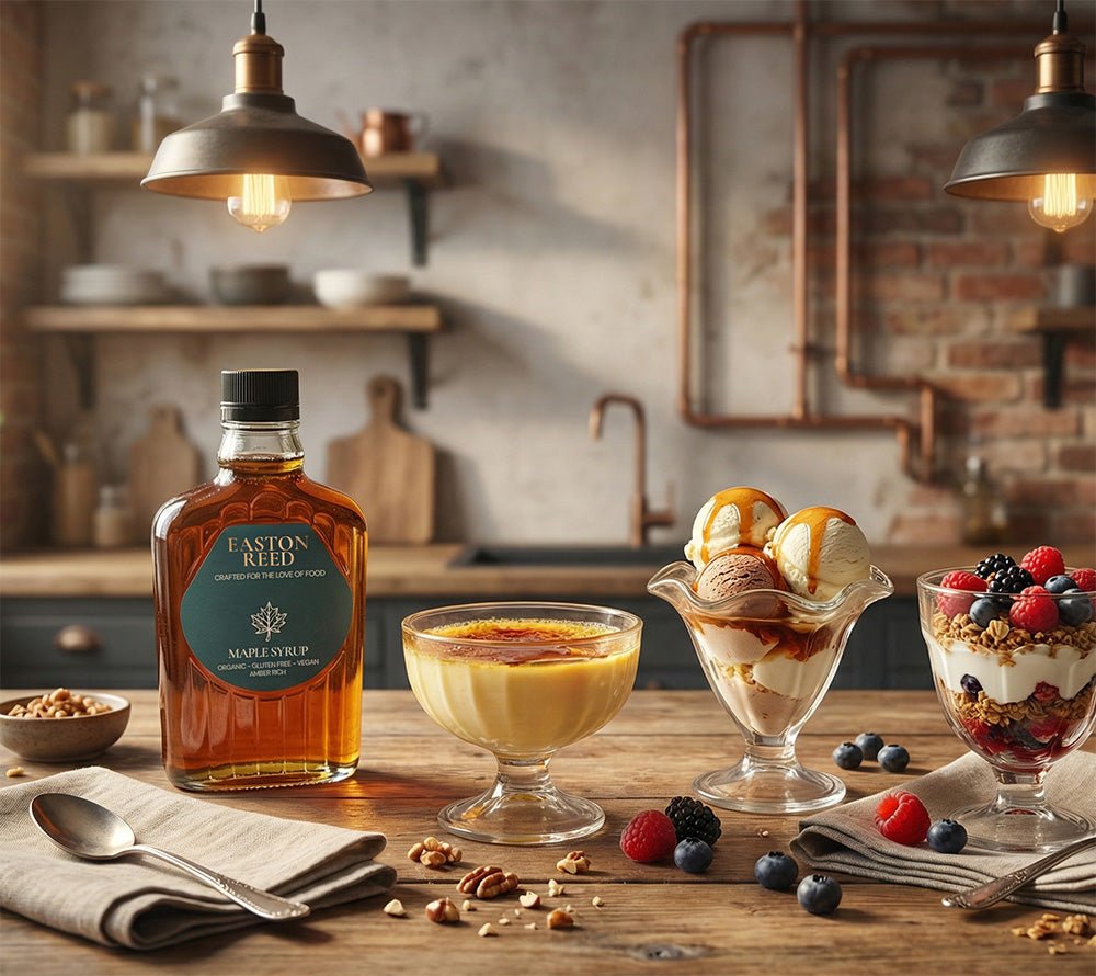 Premium Maple Syrup aus Québec: Amber Rich, natürlich süß, aromatisch und nachhaltig gewonnen. Perfekt für Frühstück, Backen, Drinks und herzhafte Gerichte.