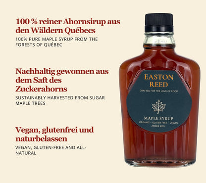 Premium Maple Syrup aus Québec: Amber Rich, natürlich süß, aromatisch und nachhaltig gewonnen. Perfekt für Frühstück, Backen, Drinks und herzhafte Gerichte.