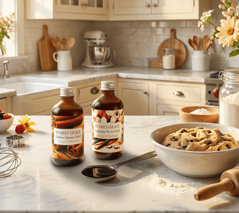 Gourmet-Set von Everly Grace mit Bourbon-Vanille-Extrakt aus Madagaskar und Bio-Zimtextrakt aus Sumatra – hochwertiges Bio-Extrakt Bundle für Backen, Desserts und feine Küche.