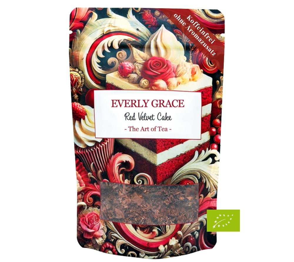 Everly Grace Red Velvet Tea – Bio-Tee mit Kakaonoten & warmen Gewürzen, sanft-süß, perfekt für besondere Genussmomente.