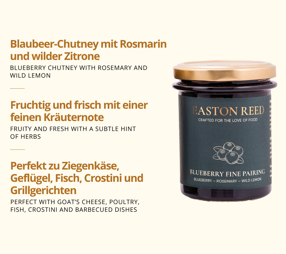 Blueberry Fine Pairing als Freistellerbild mit jeweils 3 Fakten auf deutsch und auf englisch