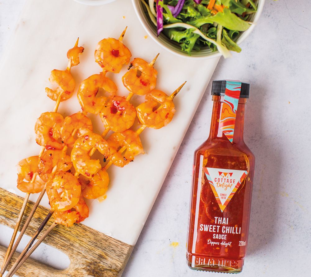 Flasche Thai Sweet Chilli Sauce von Cottage Delight mit süß-würzigem Geschmack aus Chili, Knoblauch und Limette, ideal für Dips, Bowls und asiatische Gerichte