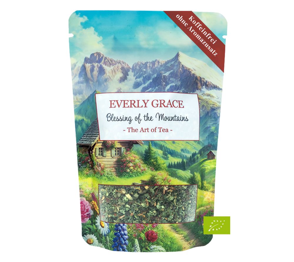 Blessing from the Mountain Tea von Everly Grace jetzt bei Ryan's Specialties kaufen – Bio-Kräutertee, koffeinfrei, mild & floral für entspannte Genussmomente.