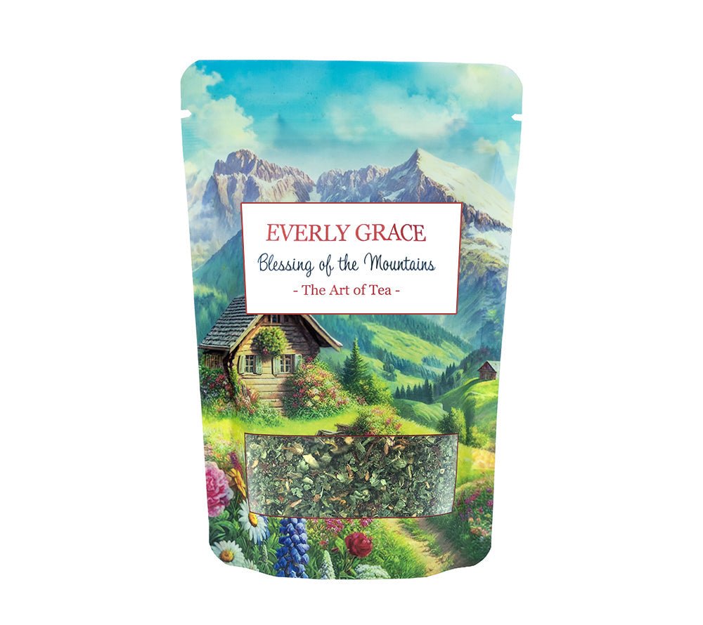 Blessing from the Mountain Tea von Everly Grace jetzt bei Ryan's Specialties kaufen – Bio-Kräutertee, koffeinfrei, mild & floral für entspannte Genussmomente.